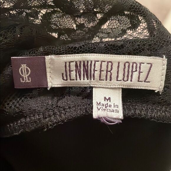 Jennifer Lopez Black Dress w/ Lace Back Long Sleeve Bodycon Women's Medium J-Lo - Picture 4 of 4